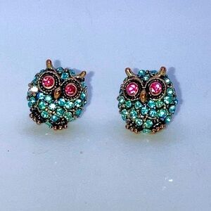 Betsey Johnson "Betsey's Delicates" Pave Owl Stud Earrings / 11mm